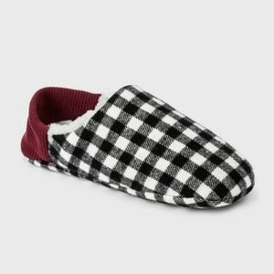 New! Wondershop Black & White Check Sherpa Lined Pull-On Slippers w/ Grippers